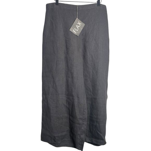NWT Flax Women’s Flat Front Wide Leg Charcoal Gray Linen Pants Large Lagenlook - Picture 1 of 4